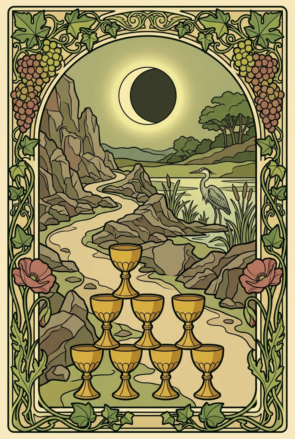 Eight of Cups, upright, a L'Heure Verte tarot card
