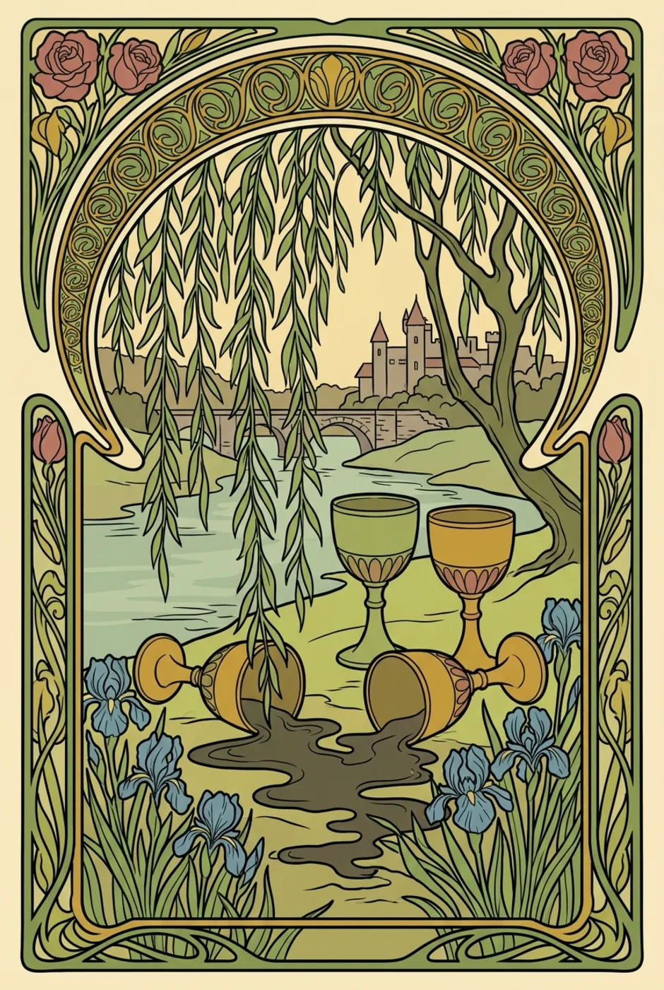 Five of Cups, reversed, a L'Heure Verte tarot card