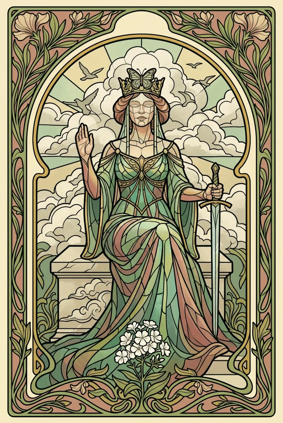 Queen of Swords, reversed, a L'Heure Verte tarot card