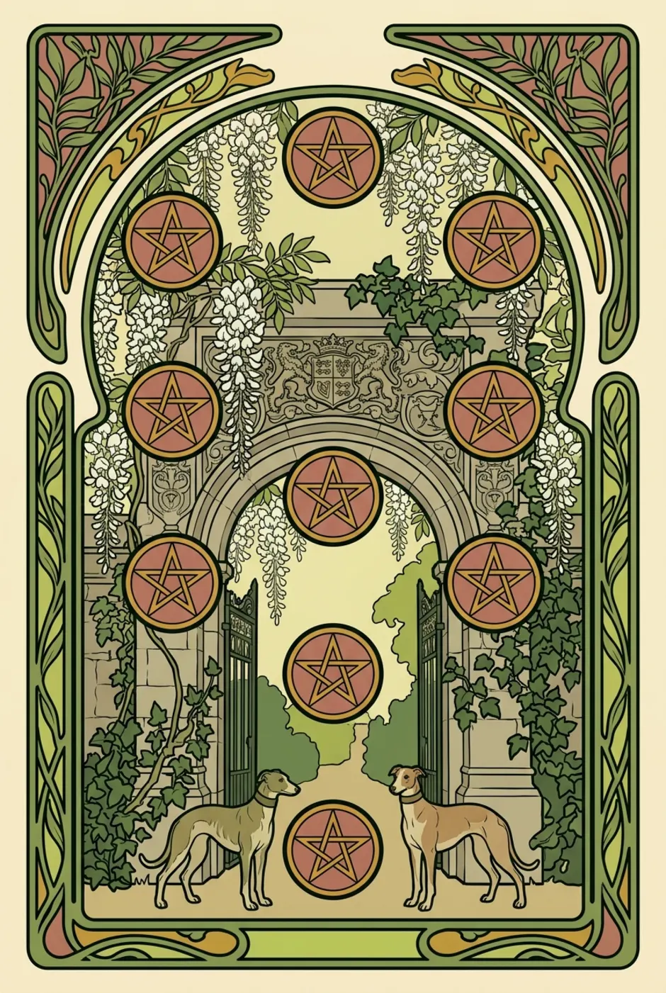 Ten of Pentacles, upright, a L'Heure Verte tarot card