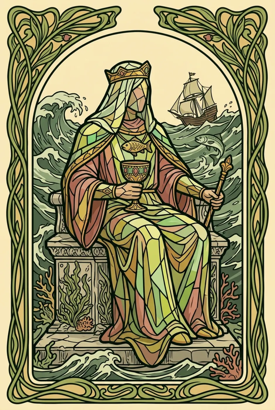 King of Cups, reversed, a L'Heure Verte tarot card