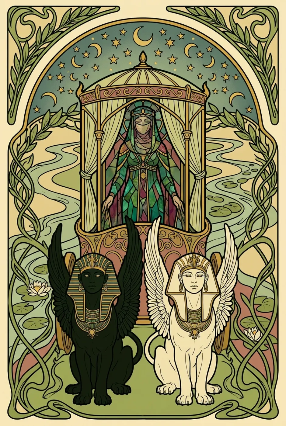 The Chariot, upright, a L'Heure Verte tarot card