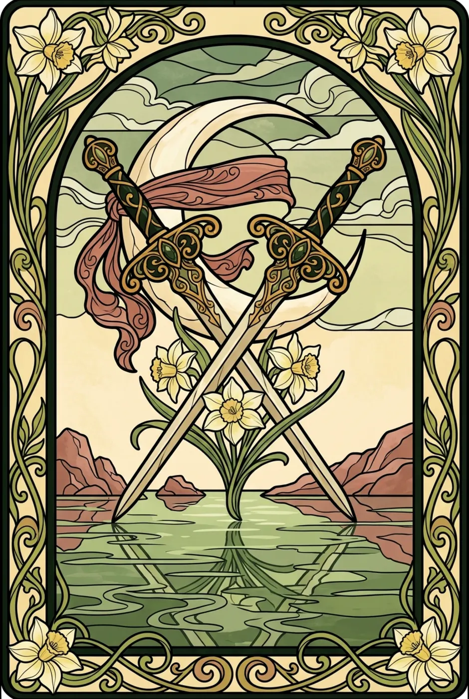 Two of Swords, upright, a L'Heure Verte tarot card
