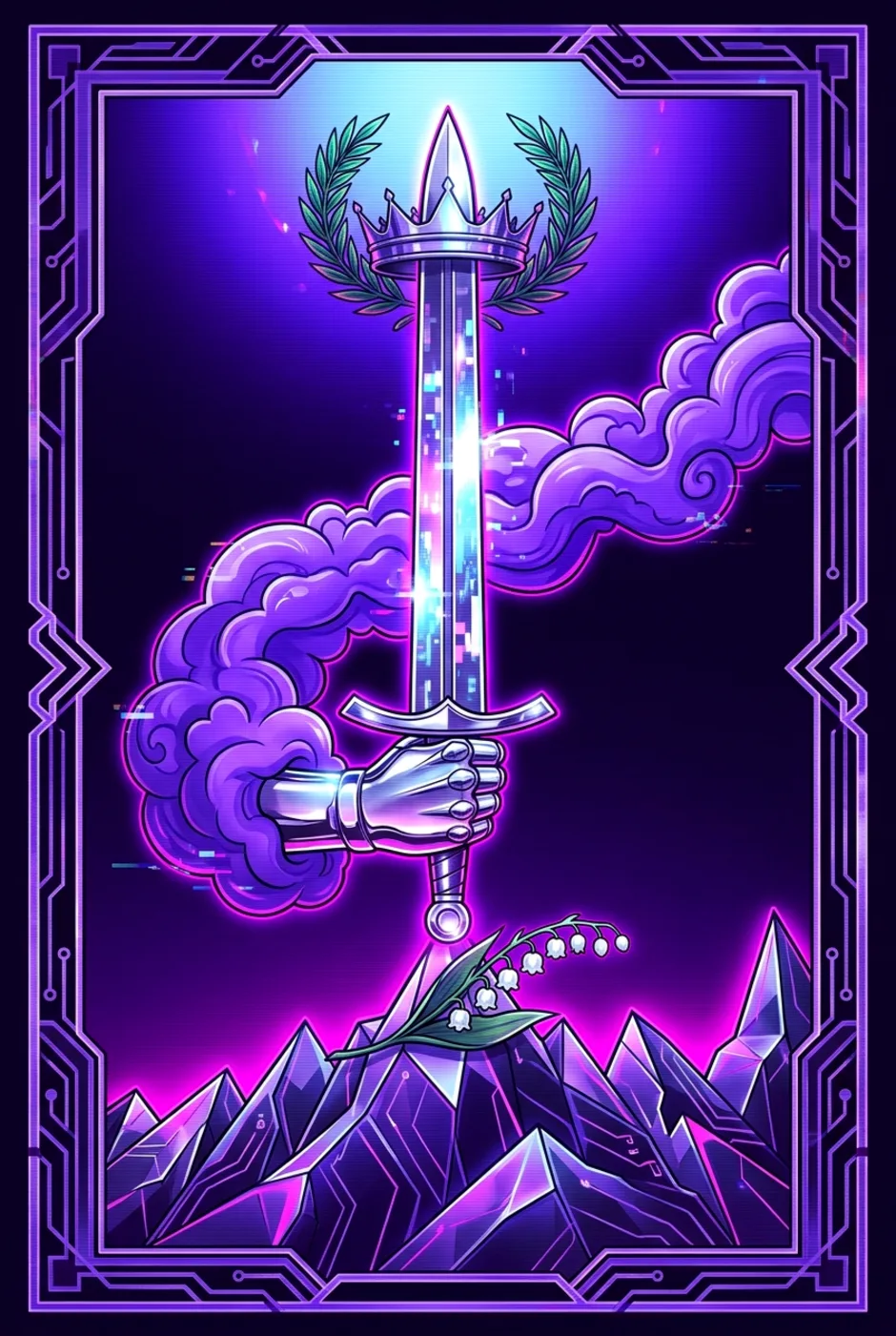 Ace of Swords, upright, a Overclock tarot card