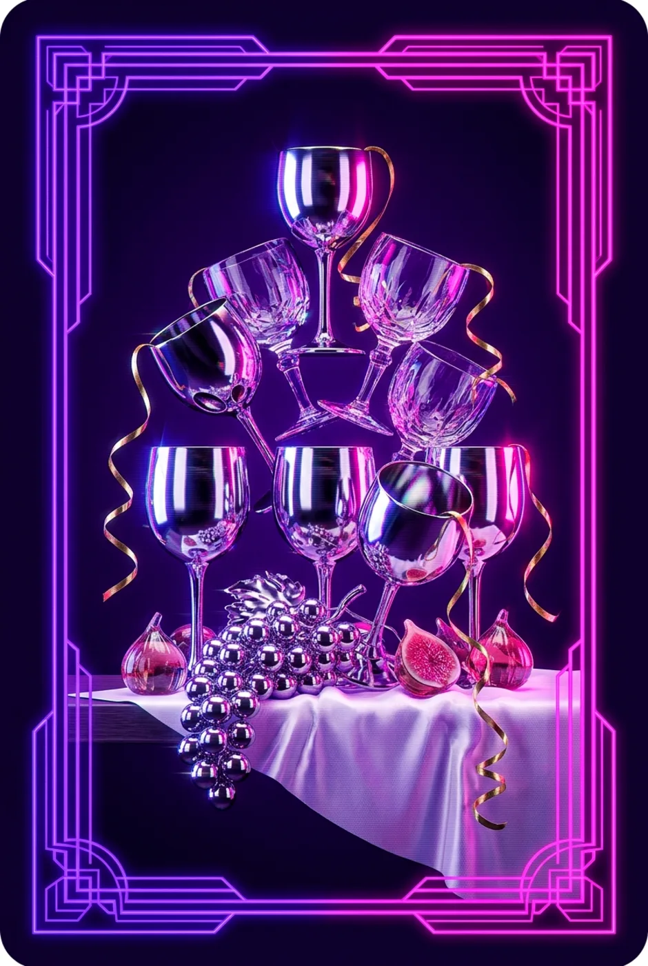 Nine of Cups, upright, a Overclock tarot card