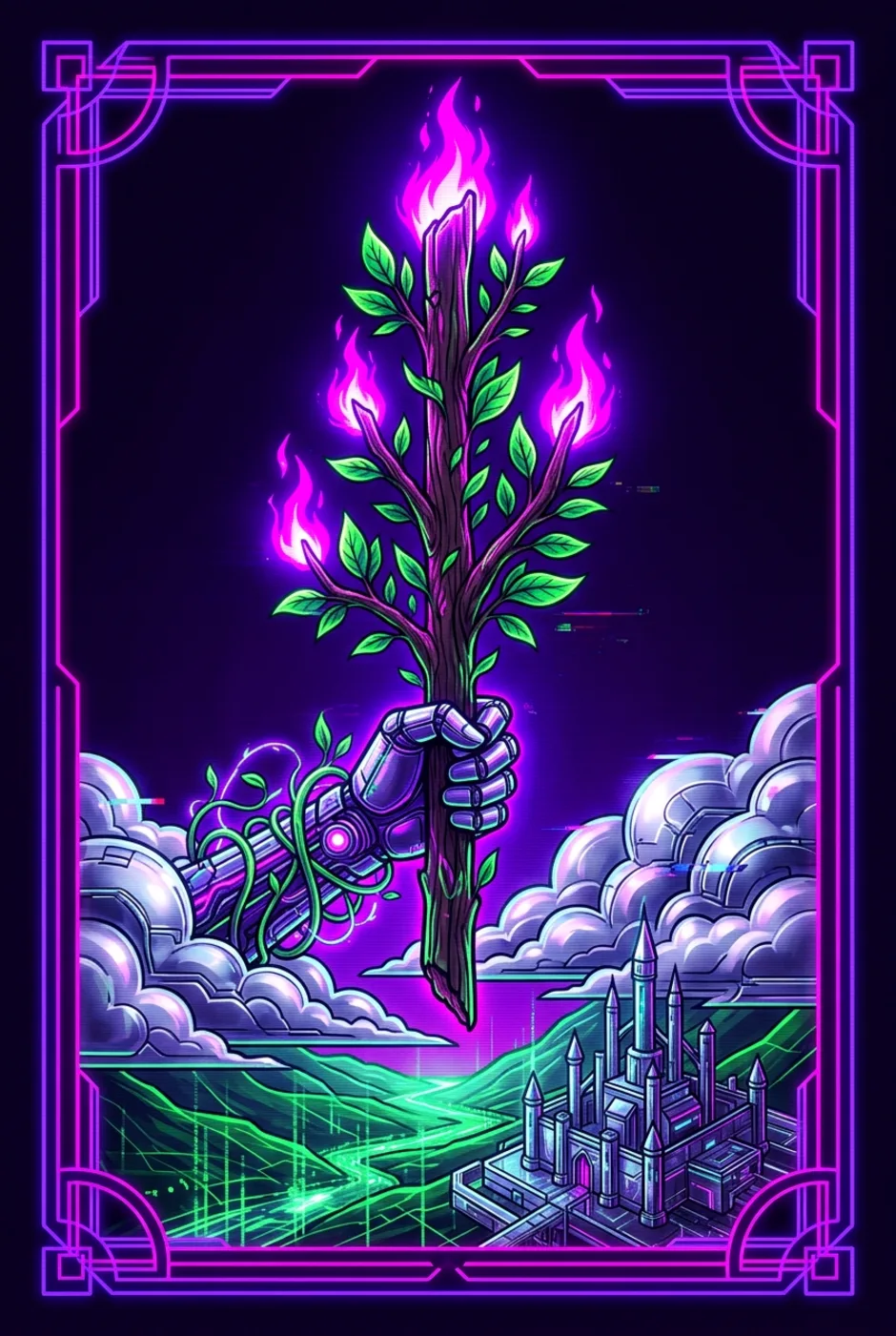 Ace of Wands, upright, a Overclock tarot card