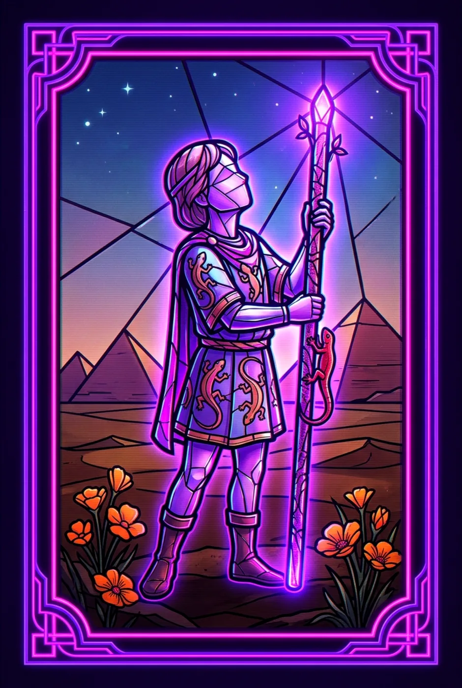 Page of Wands, reversed, a Overclock tarot card