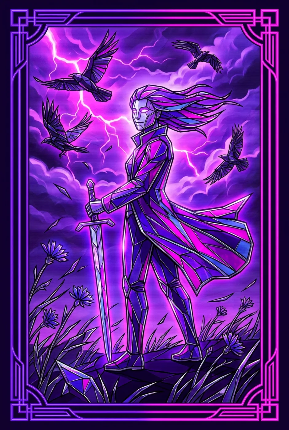 Page of Swords, upright, a Overclock tarot card