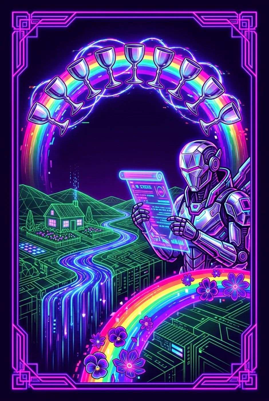 Ten of Cups, upright, a Overclock tarot card