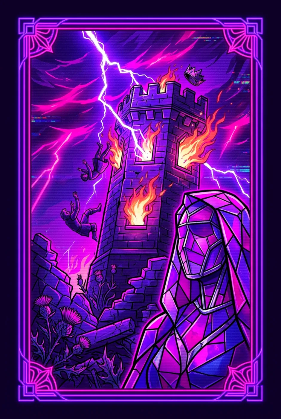 The Tower, upright, a Overclock tarot card
