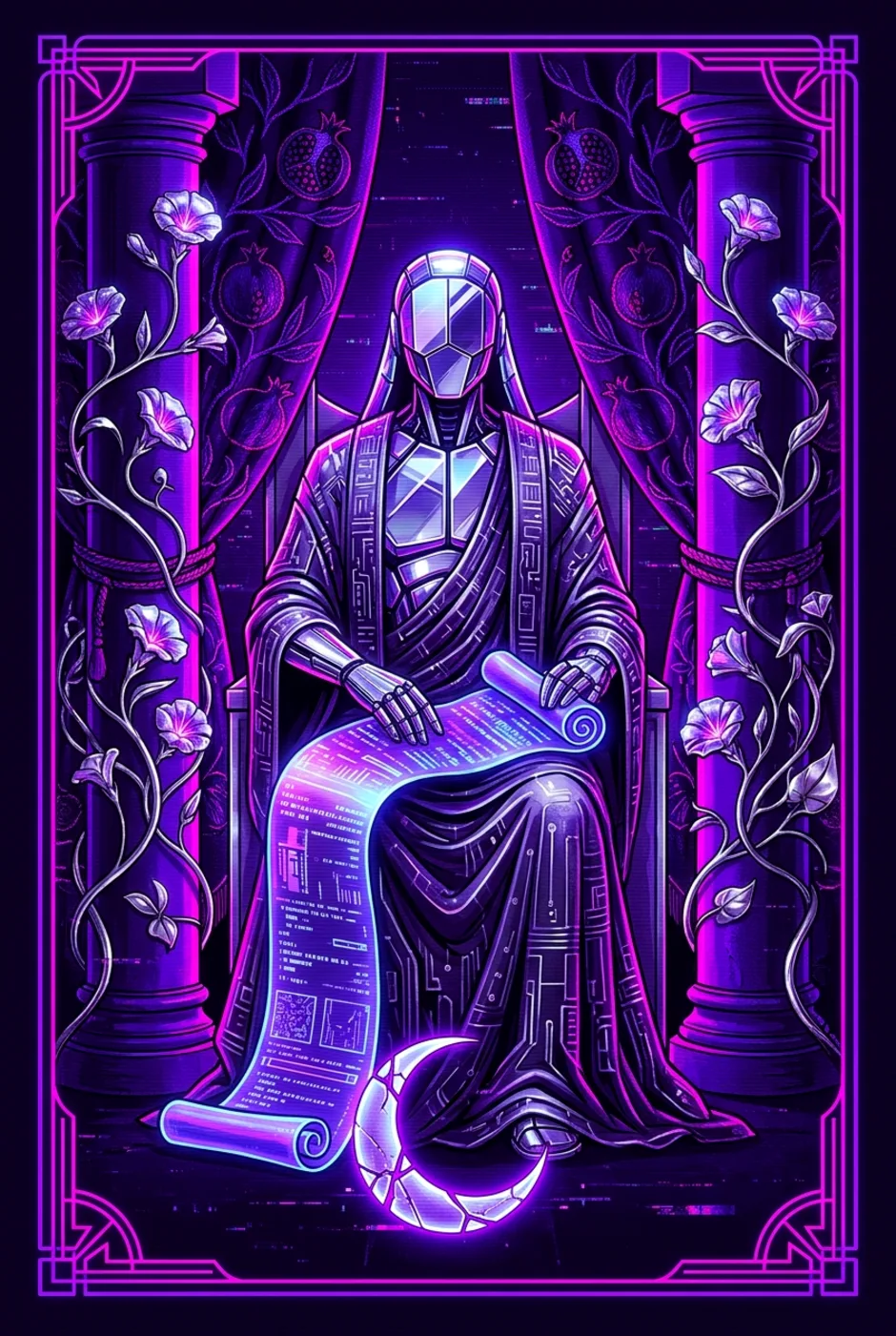 The High Priestess, upright, a Overclock tarot card