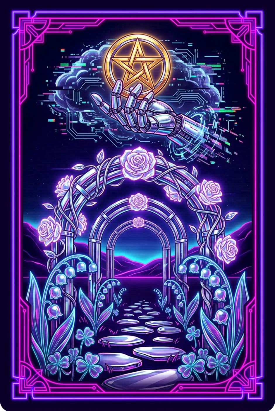 Ace of Pentacles, upright, a Overclock tarot card