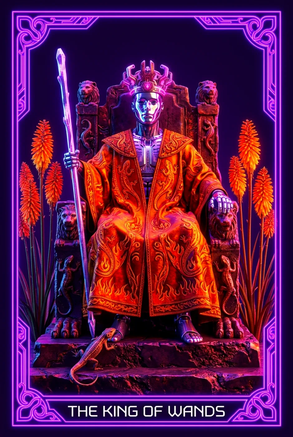 King of Wands, upright, a Overclock tarot card