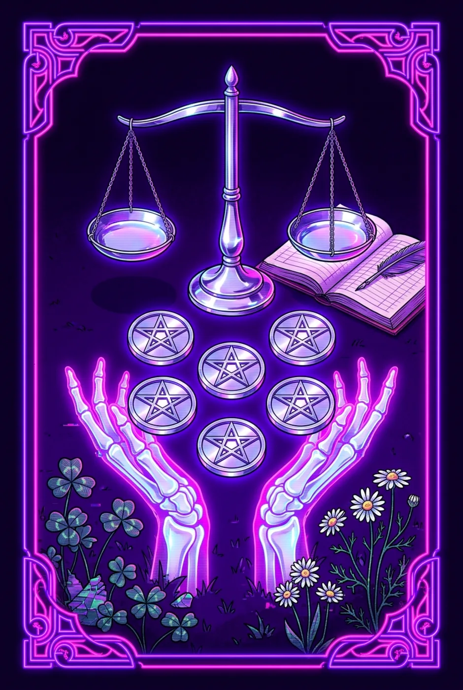 Six of Pentacles, upright, a Overclock tarot card
