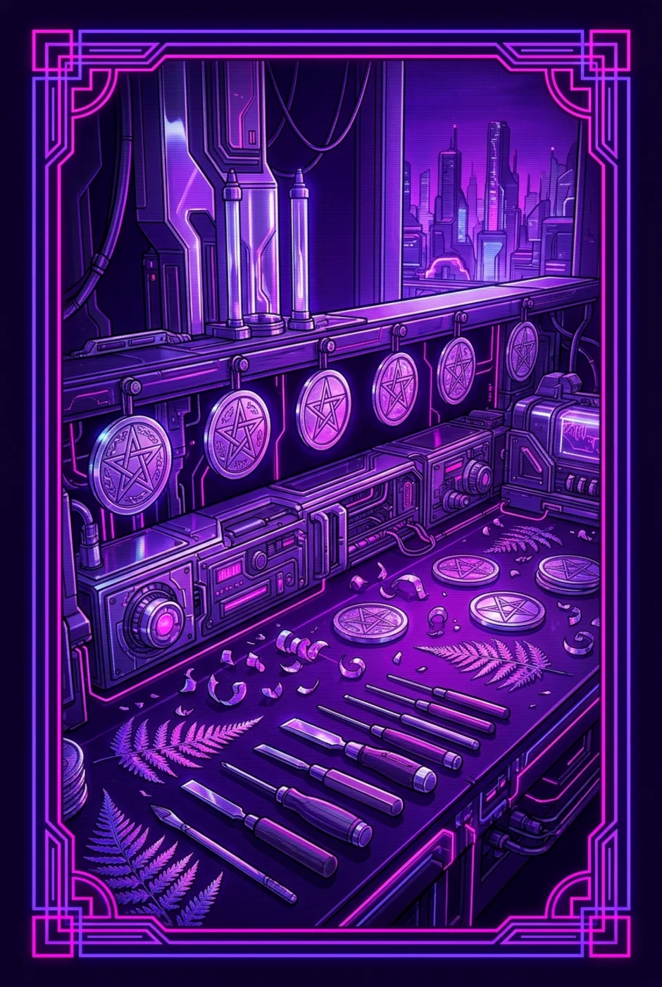 Eight of Pentacles, reversed, a Overclock tarot card