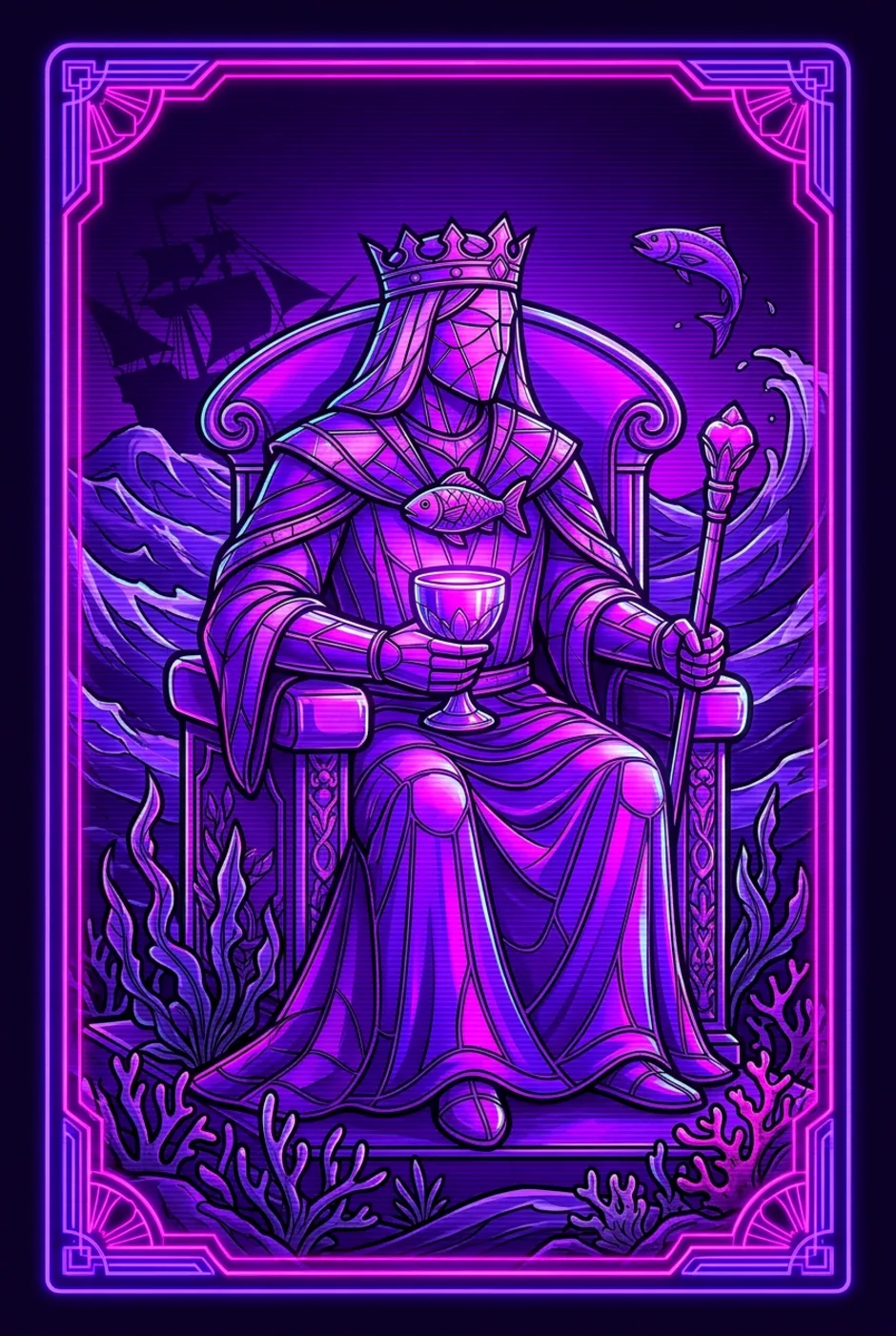 King of Cups, reversed, a Overclock tarot card