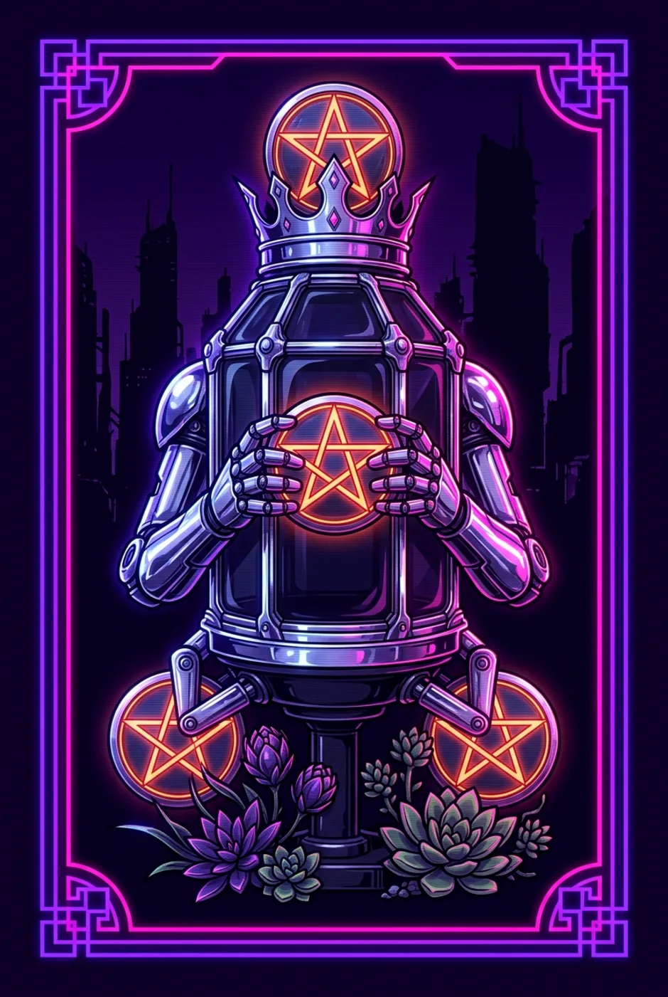 Four of Pentacles, upright, a Overclock tarot card