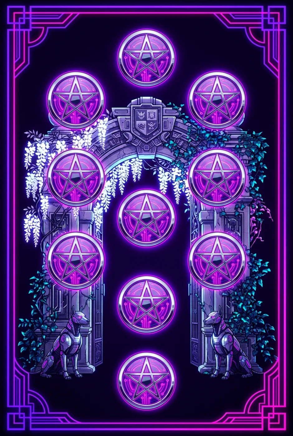 Ten of Pentacles, upright, a Overclock tarot card