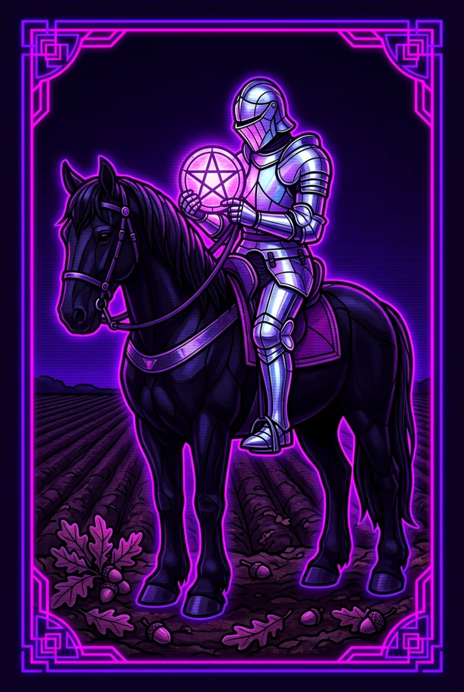 Knight of Pentacles, upright, a Overclock tarot card