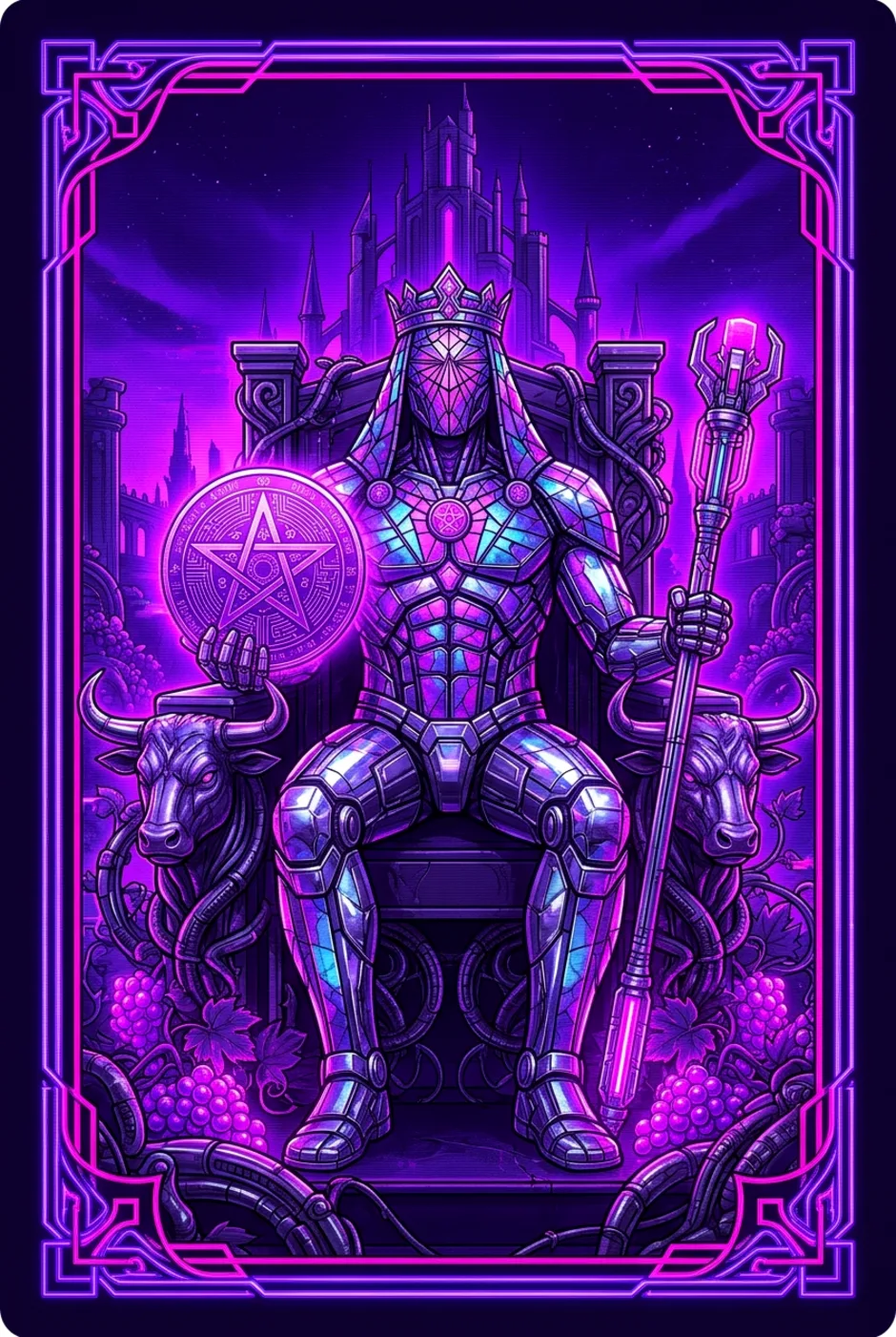 King of Pentacles, reversed, a Overclock tarot card