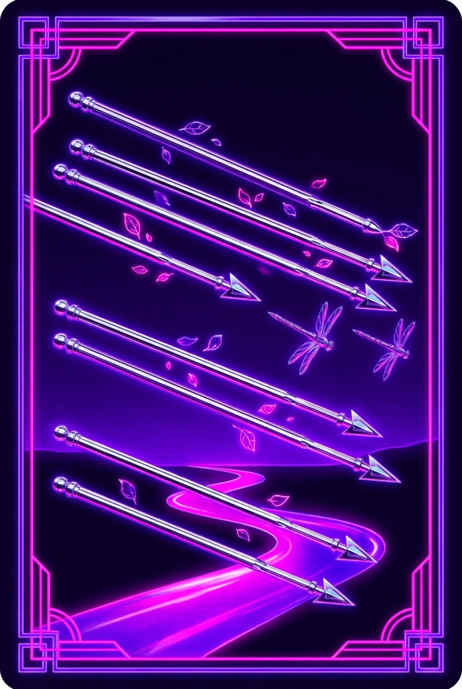 Eight of Wands, reversed, a Overclock tarot card