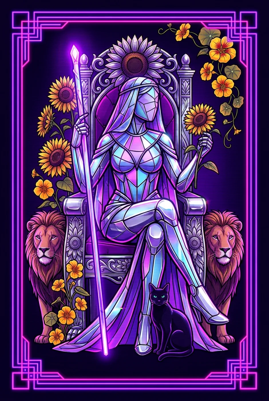 Queen of Wands, reversed, a Overclock tarot card