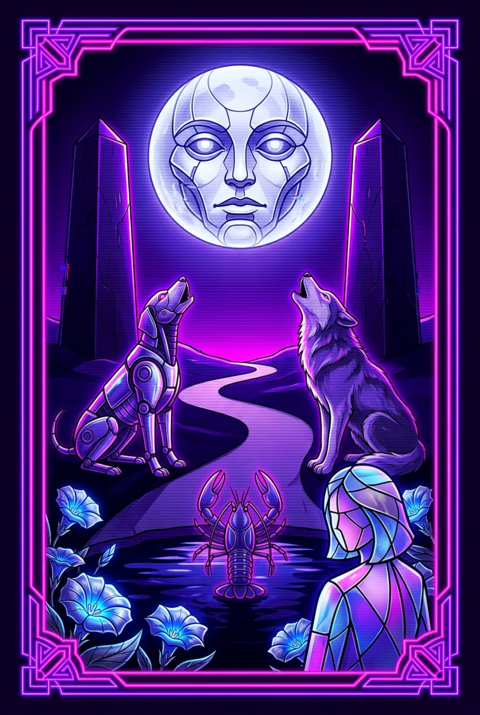 The Moon, upright, a Overclock tarot card