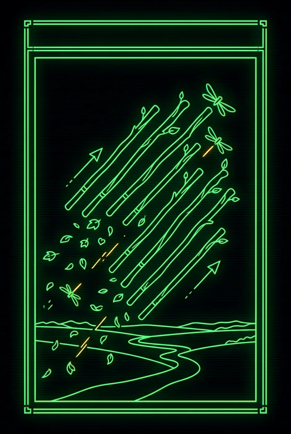 Eight of Wands, upright, a Phosphor tarot card
