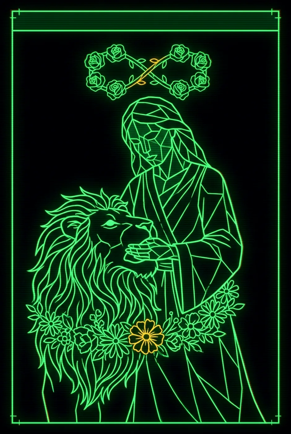 Strength, upright, a Phosphor tarot card