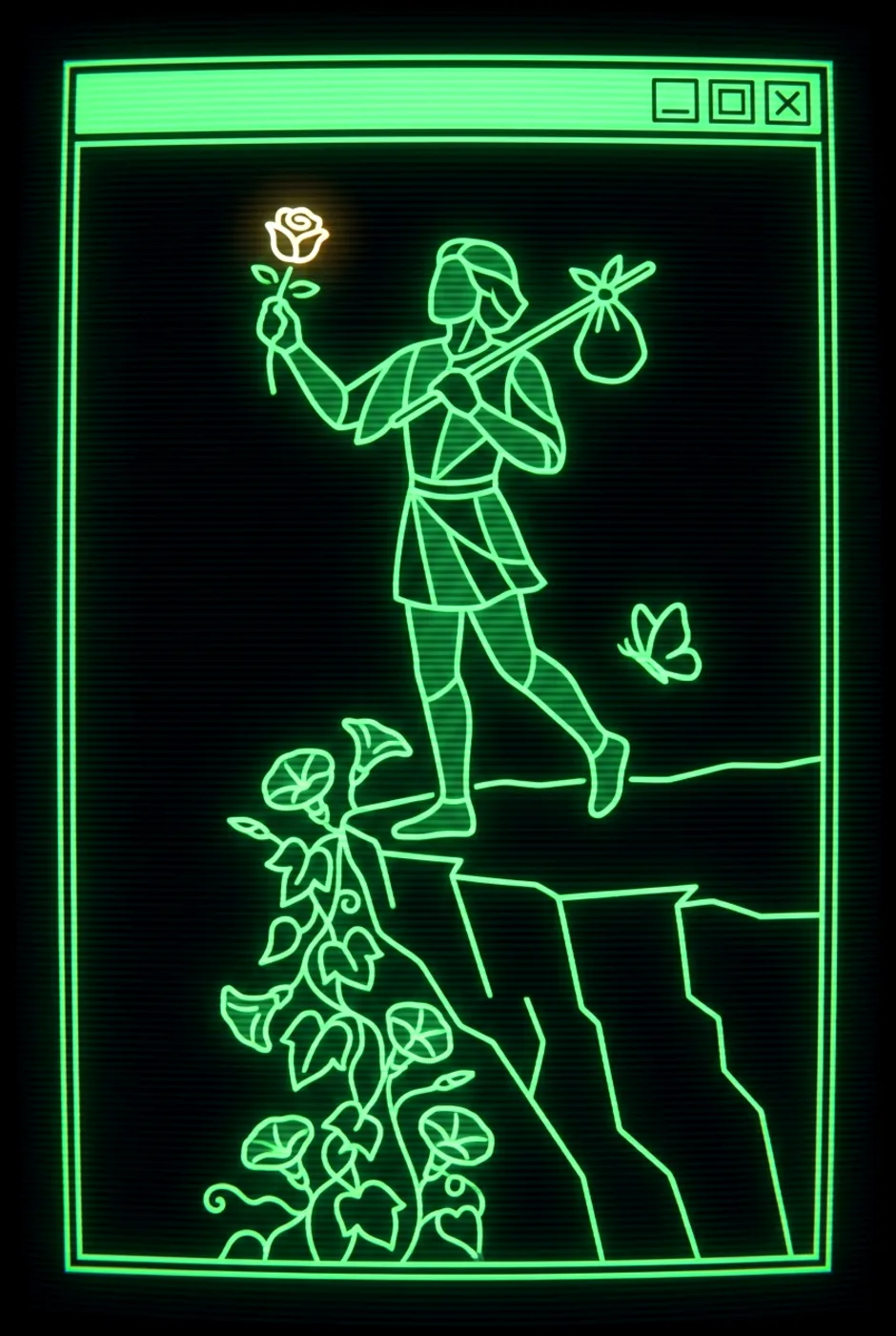 The Fool, upright, a Phosphor tarot card