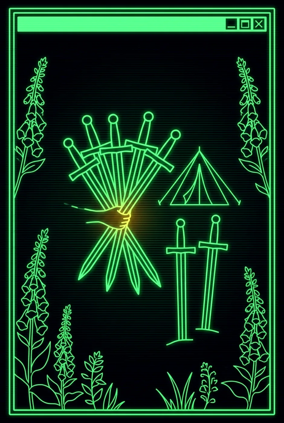 Seven of Swords, reversed, a Phosphor tarot card