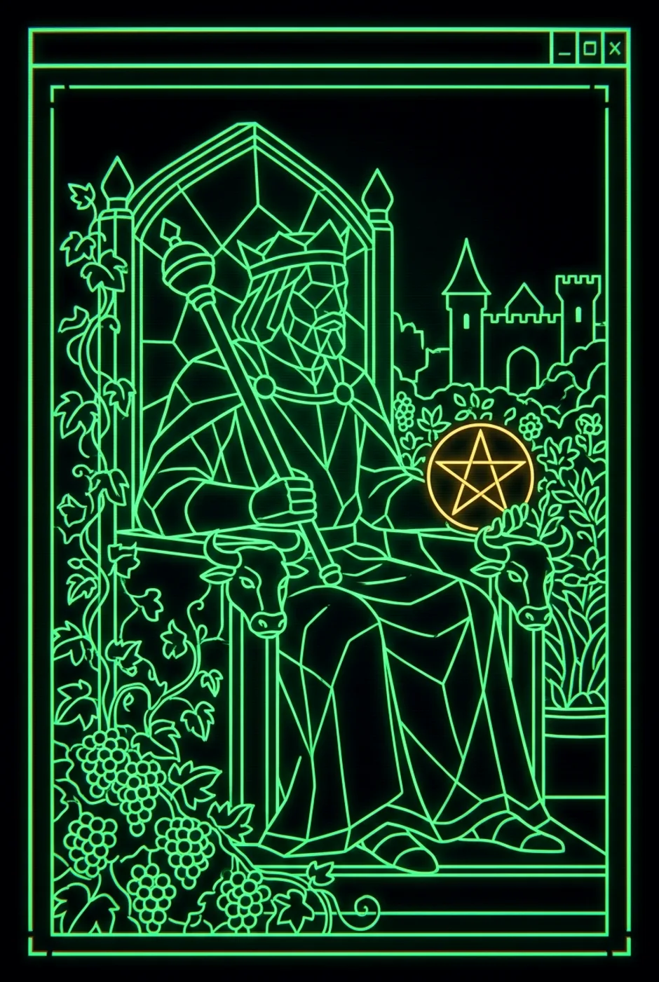 King of Pentacles, reversed, a Phosphor tarot card