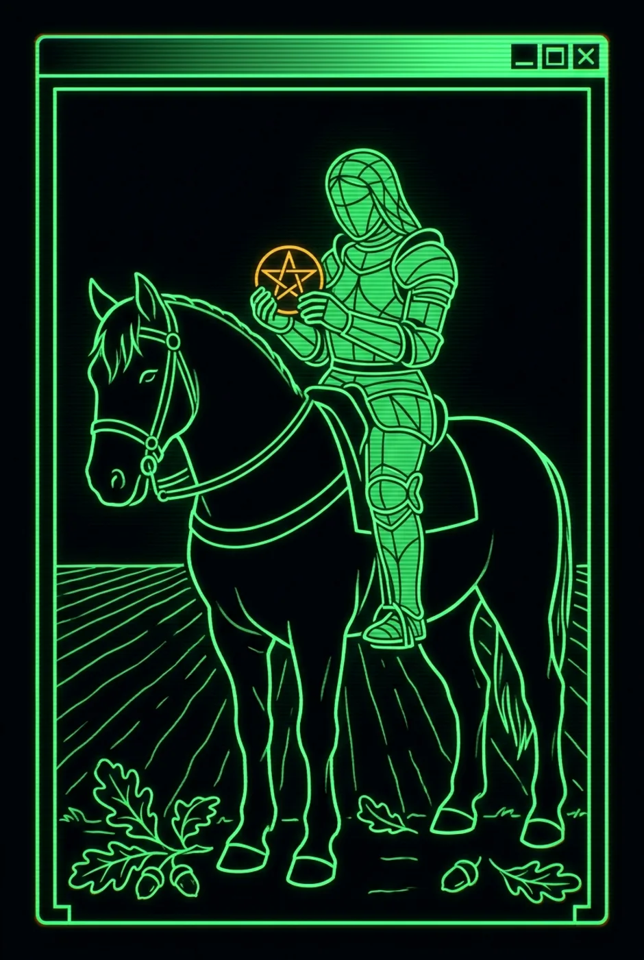 Knight of Pentacles, reversed, a Phosphor tarot card