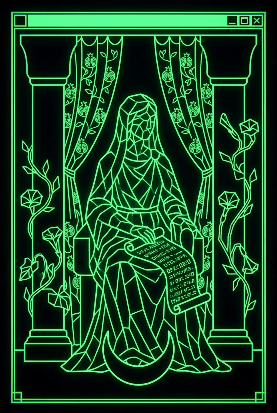 The High Priestess, upright, a Phosphor tarot card