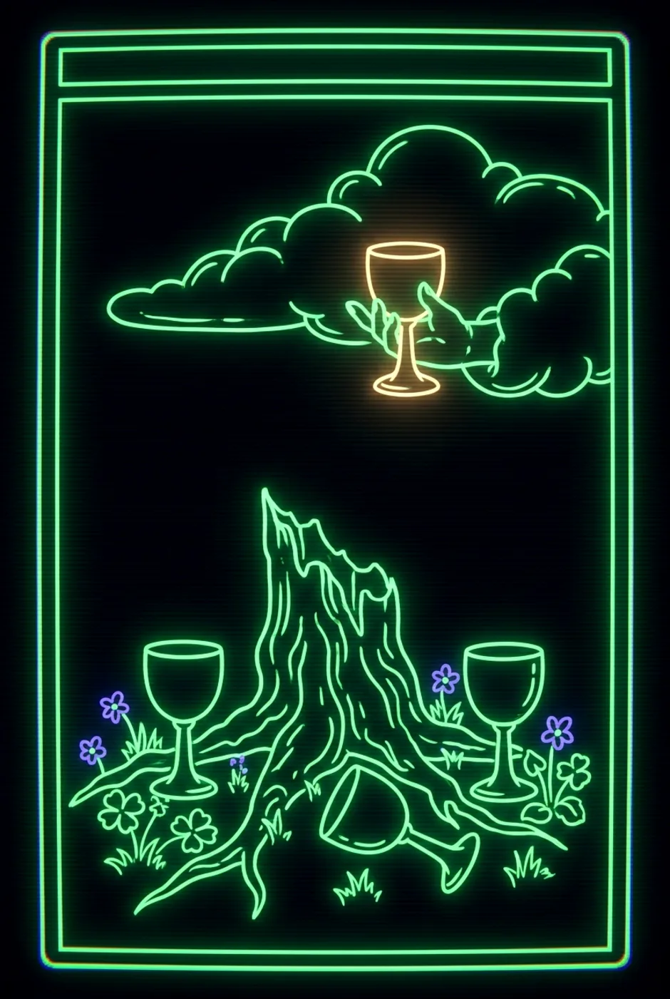 Four of Cups, reversed, a Phosphor tarot card
