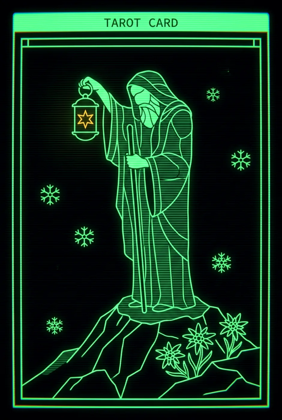 The Hermit, reversed, a Phosphor tarot card