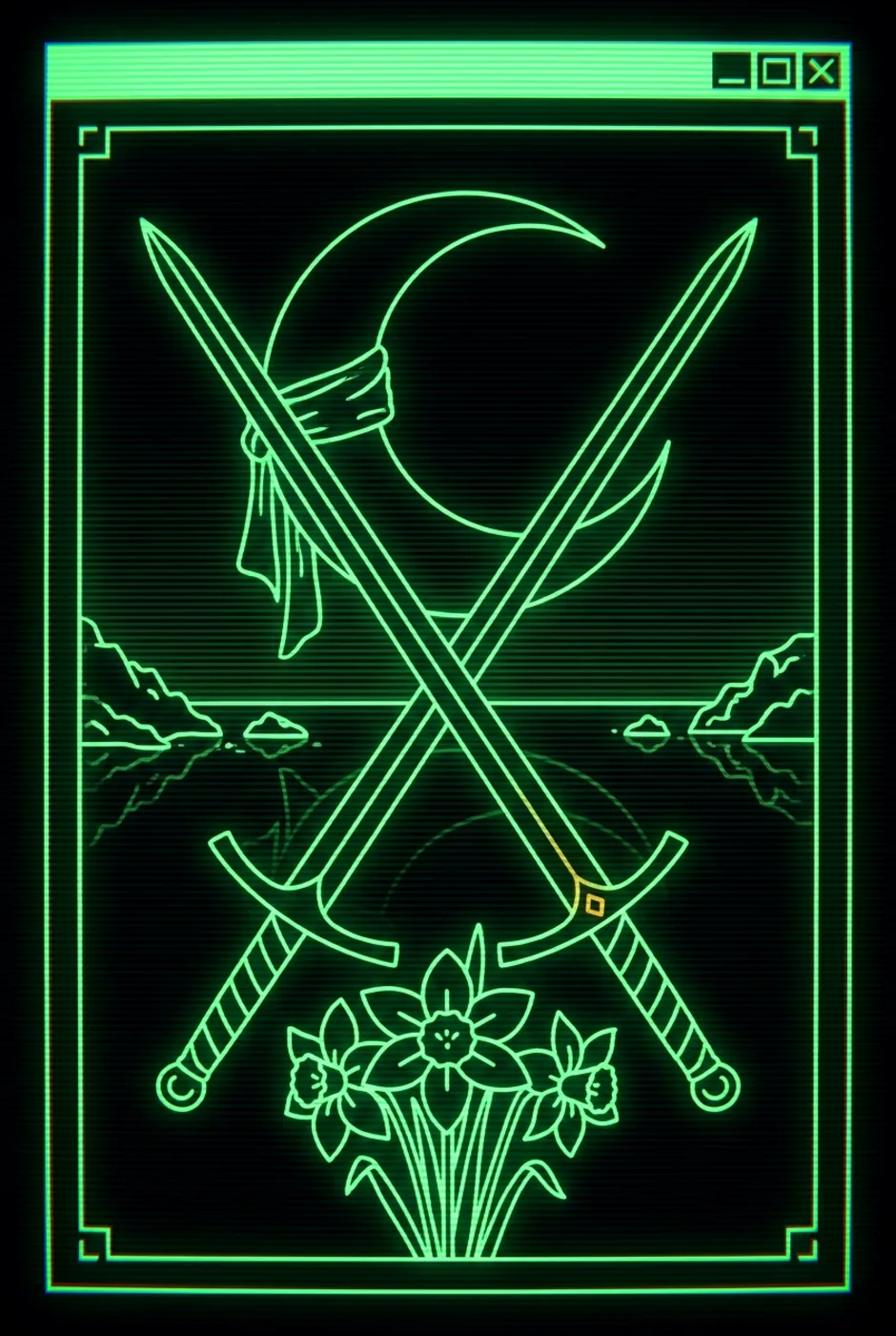 Two of Swords, reversed, a Phosphor tarot card