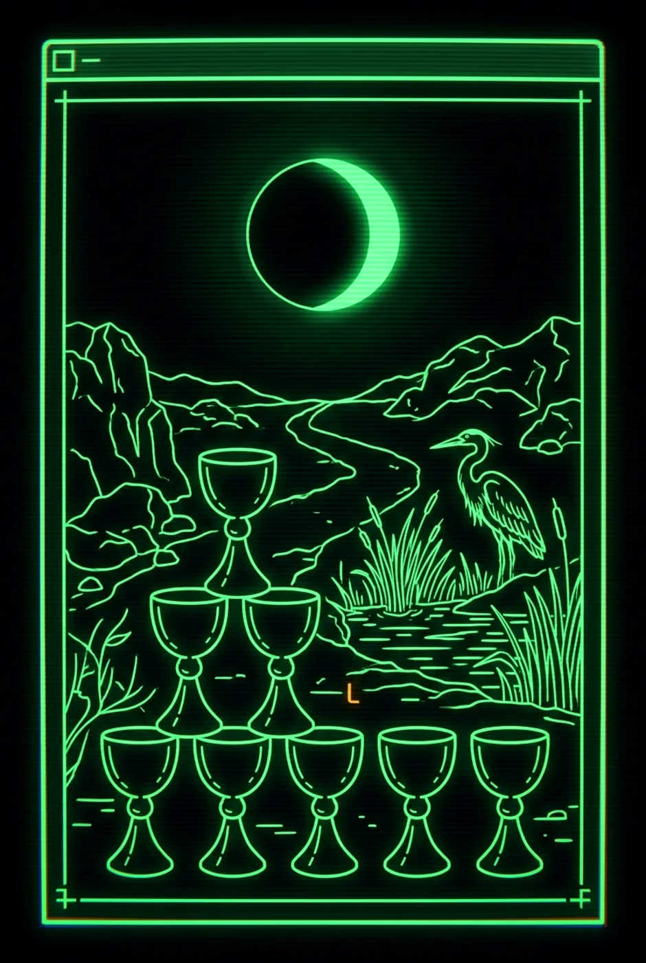 Eight of Cups, reversed, a Phosphor tarot card