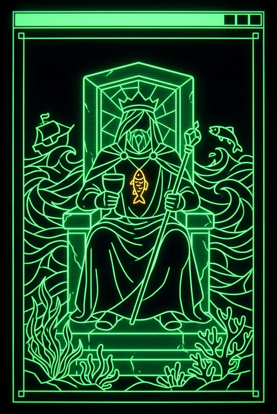 King of Cups, upright, a Phosphor tarot card
