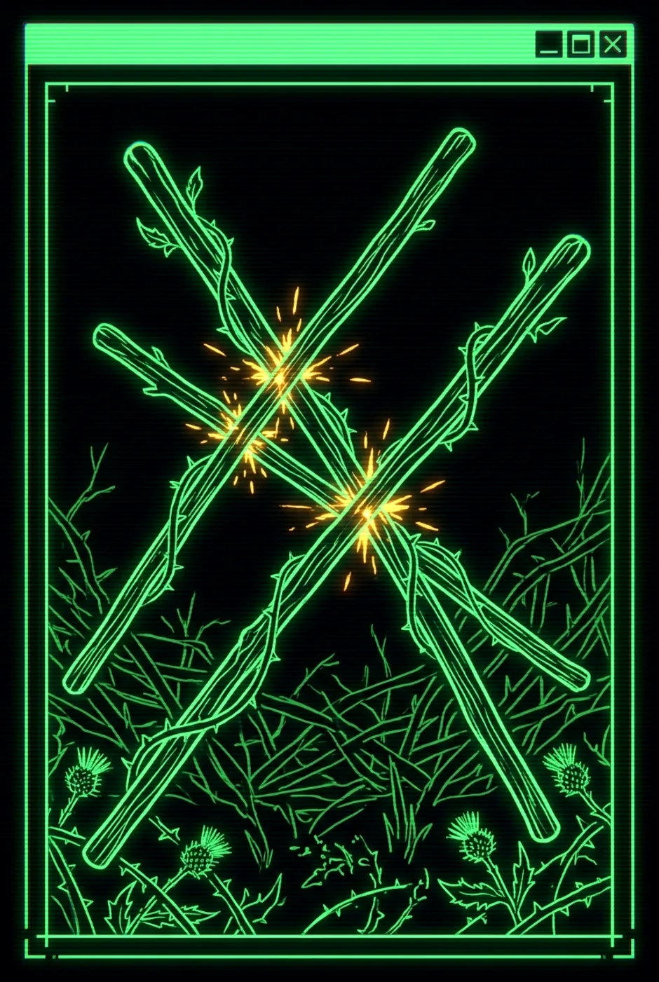Five of Wands, reversed, a Phosphor tarot card