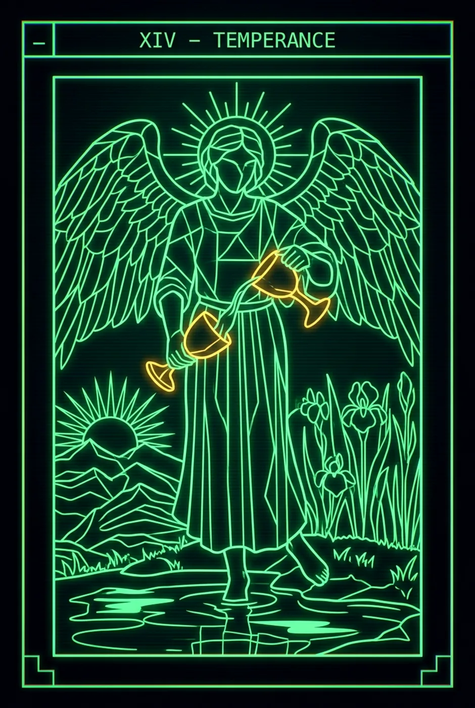 Temperance, reversed, a Phosphor tarot card