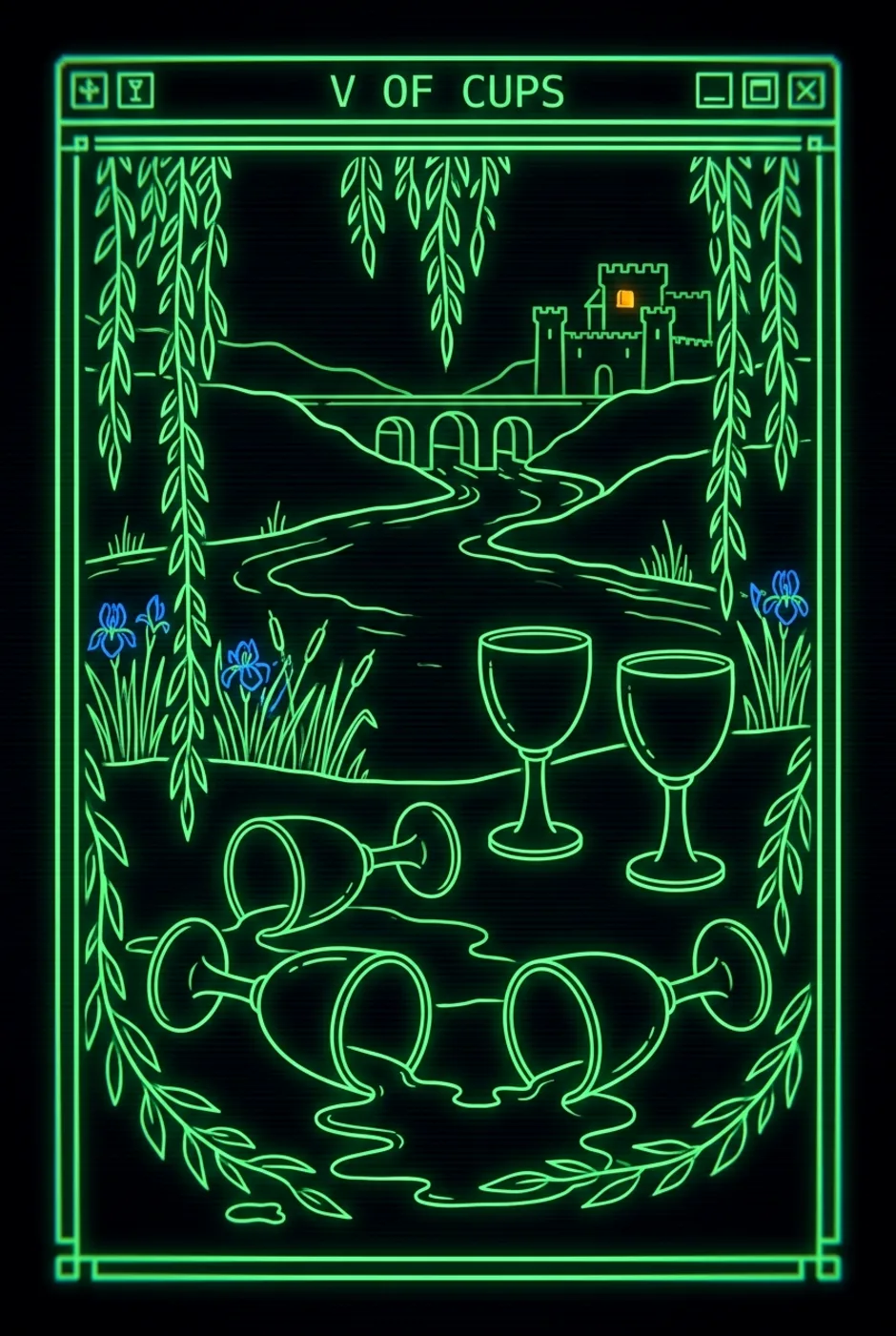 Five of Cups, reversed, a Phosphor tarot card