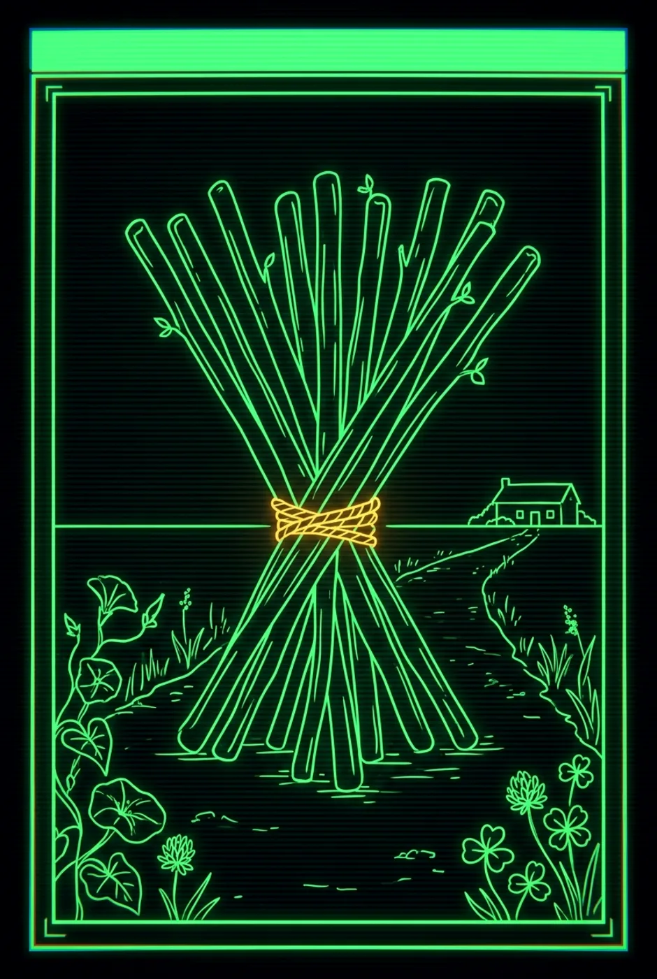 Ten of Wands, upright, a Phosphor tarot card