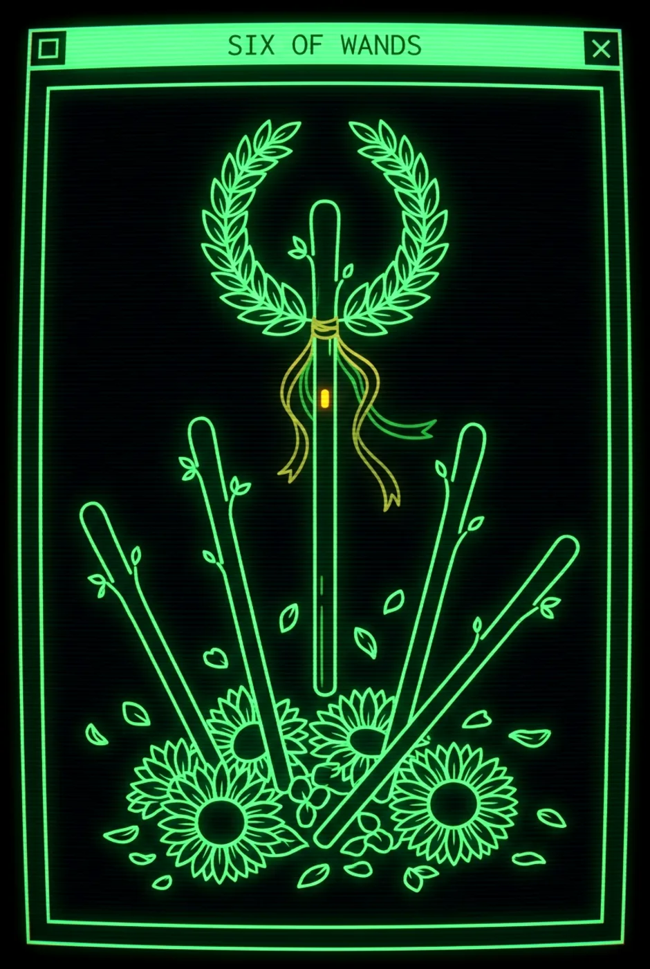 Six of Wands, upright, a Phosphor tarot card
