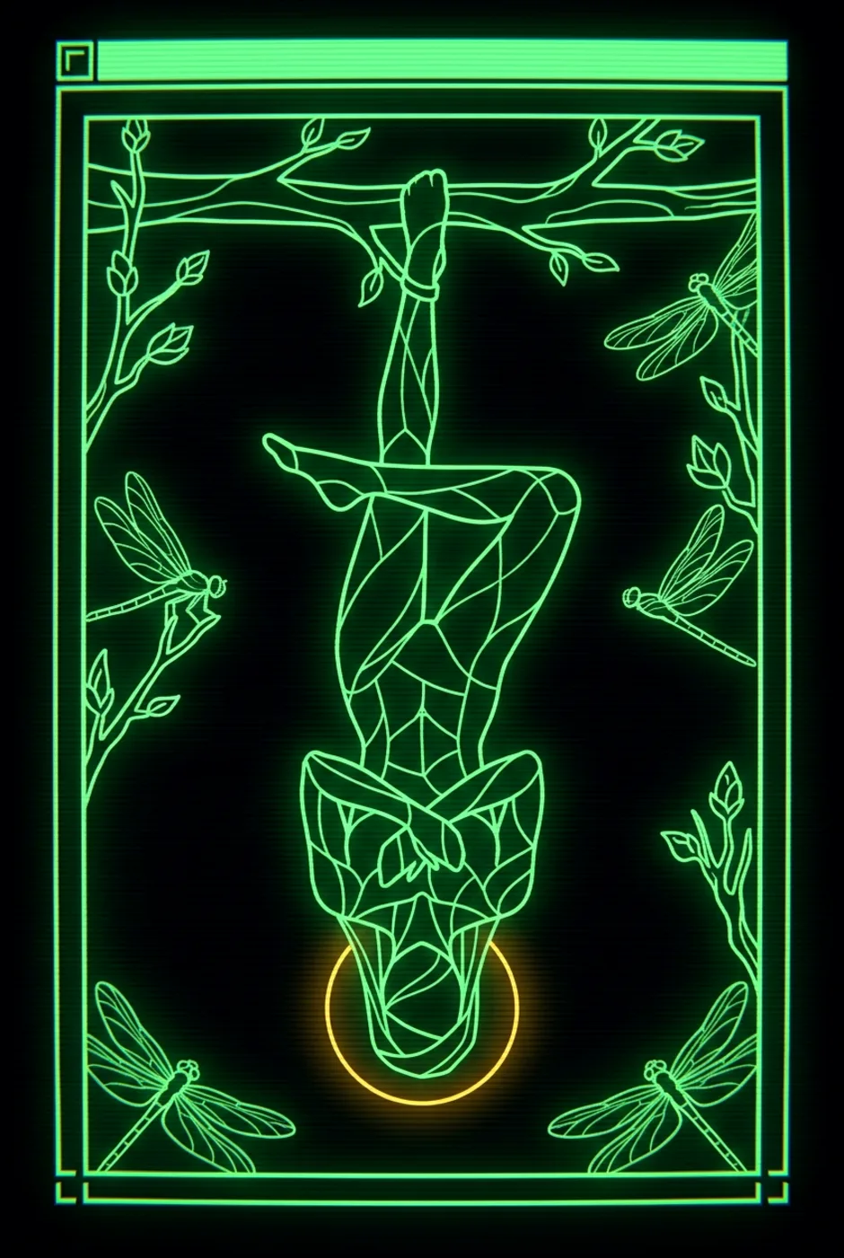 The Hanged Man, reversed, a Phosphor tarot card