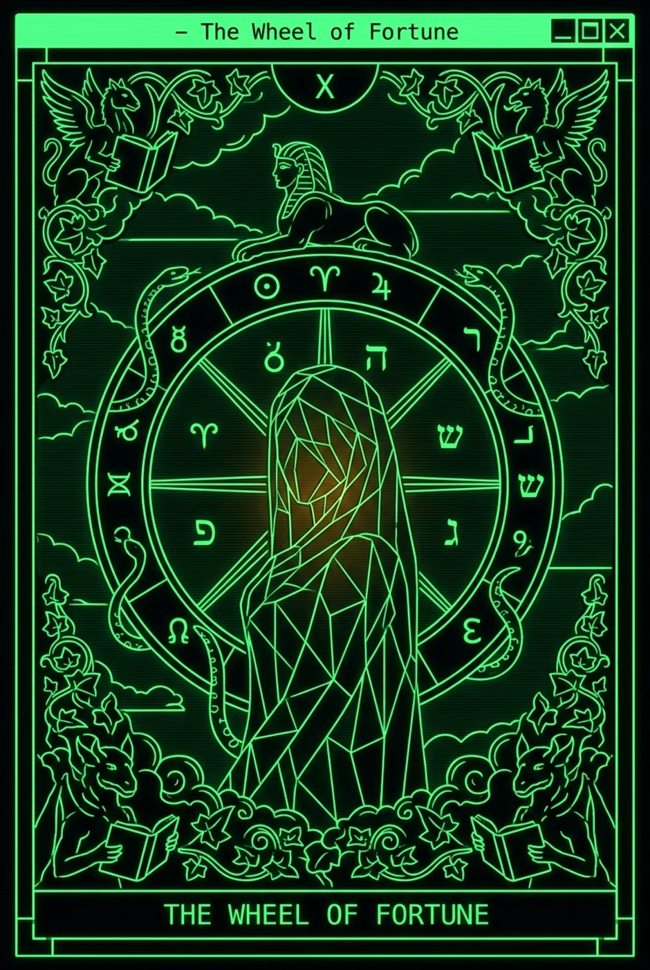 Wheel of Fortune, upright, a Phosphor tarot card