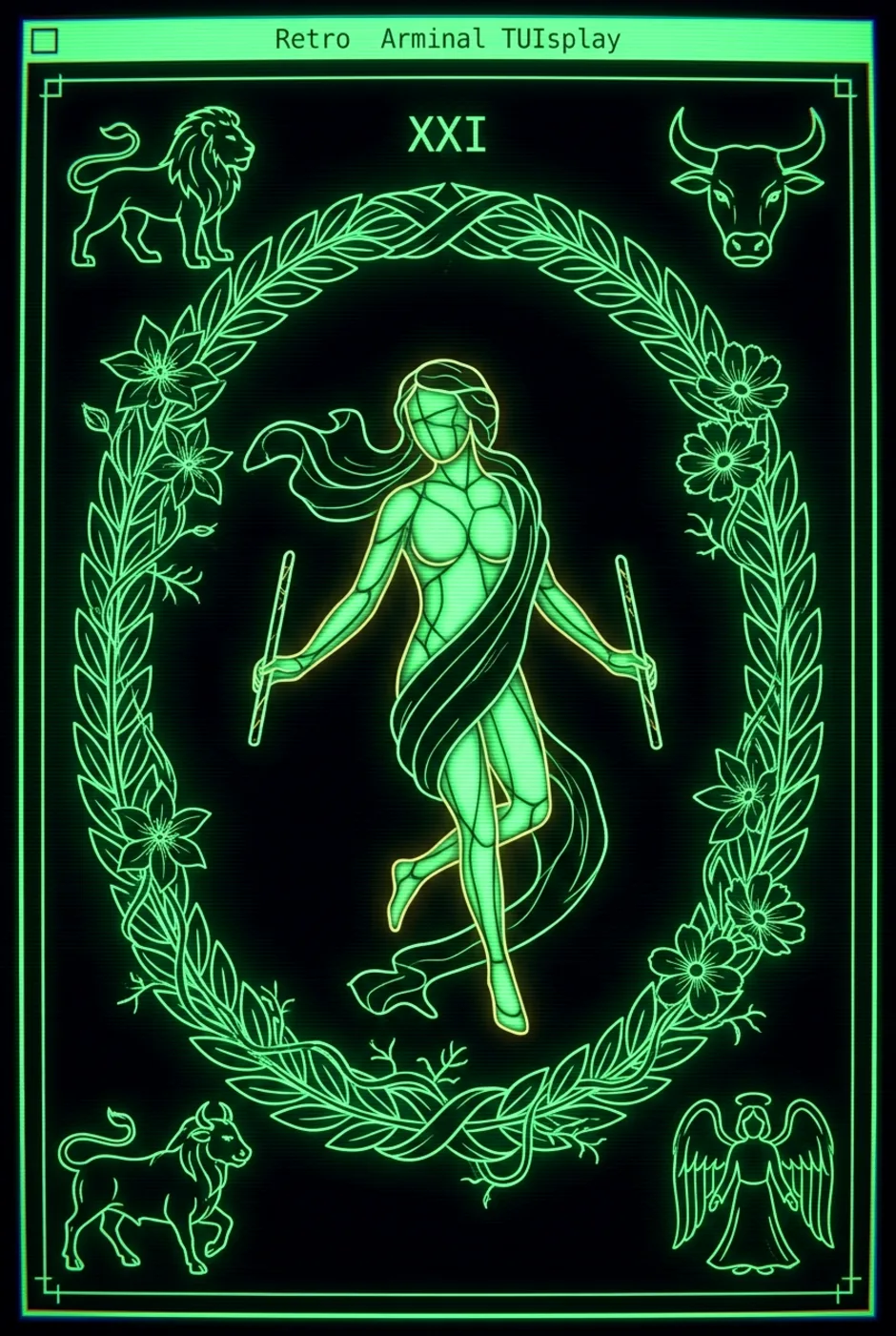 The World, reversed, a Phosphor tarot card