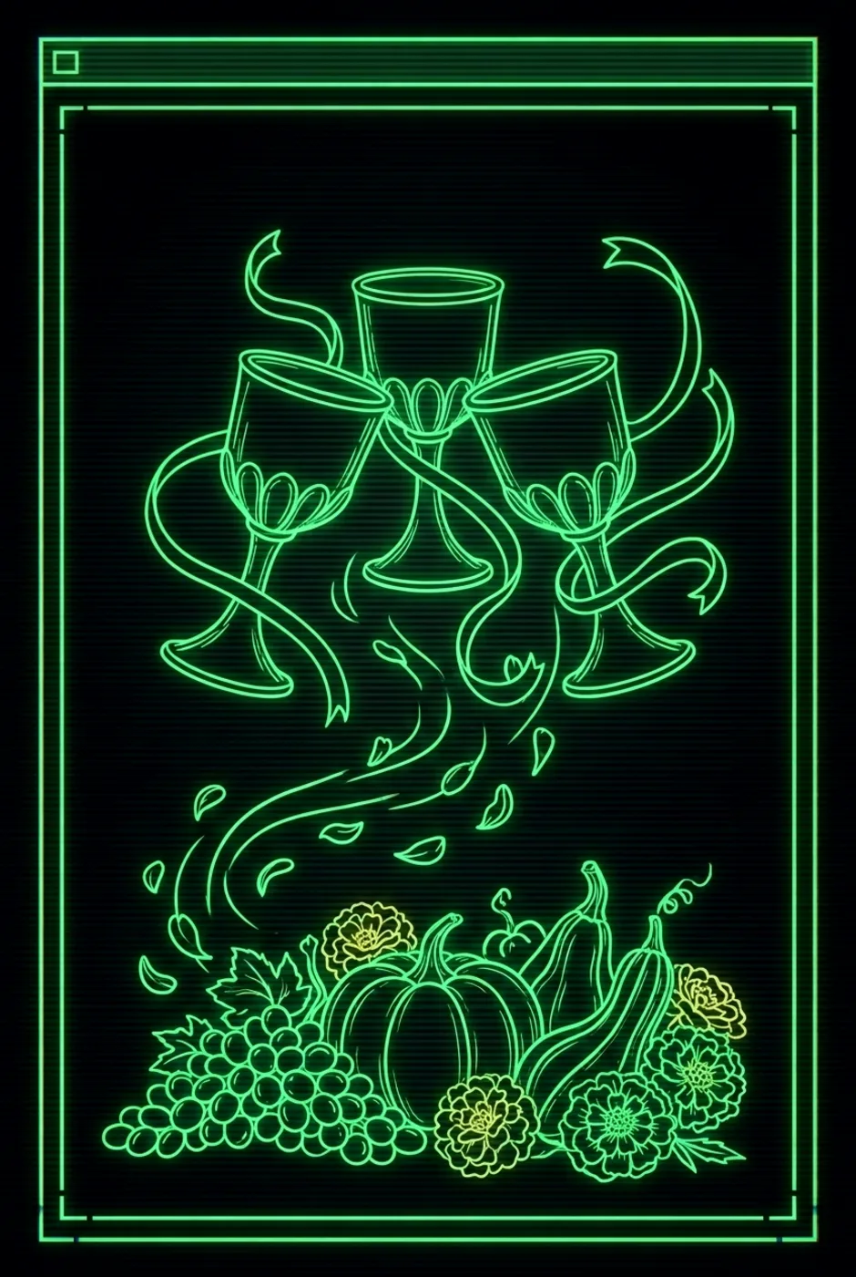 Three of Cups, reversed, a Phosphor tarot card