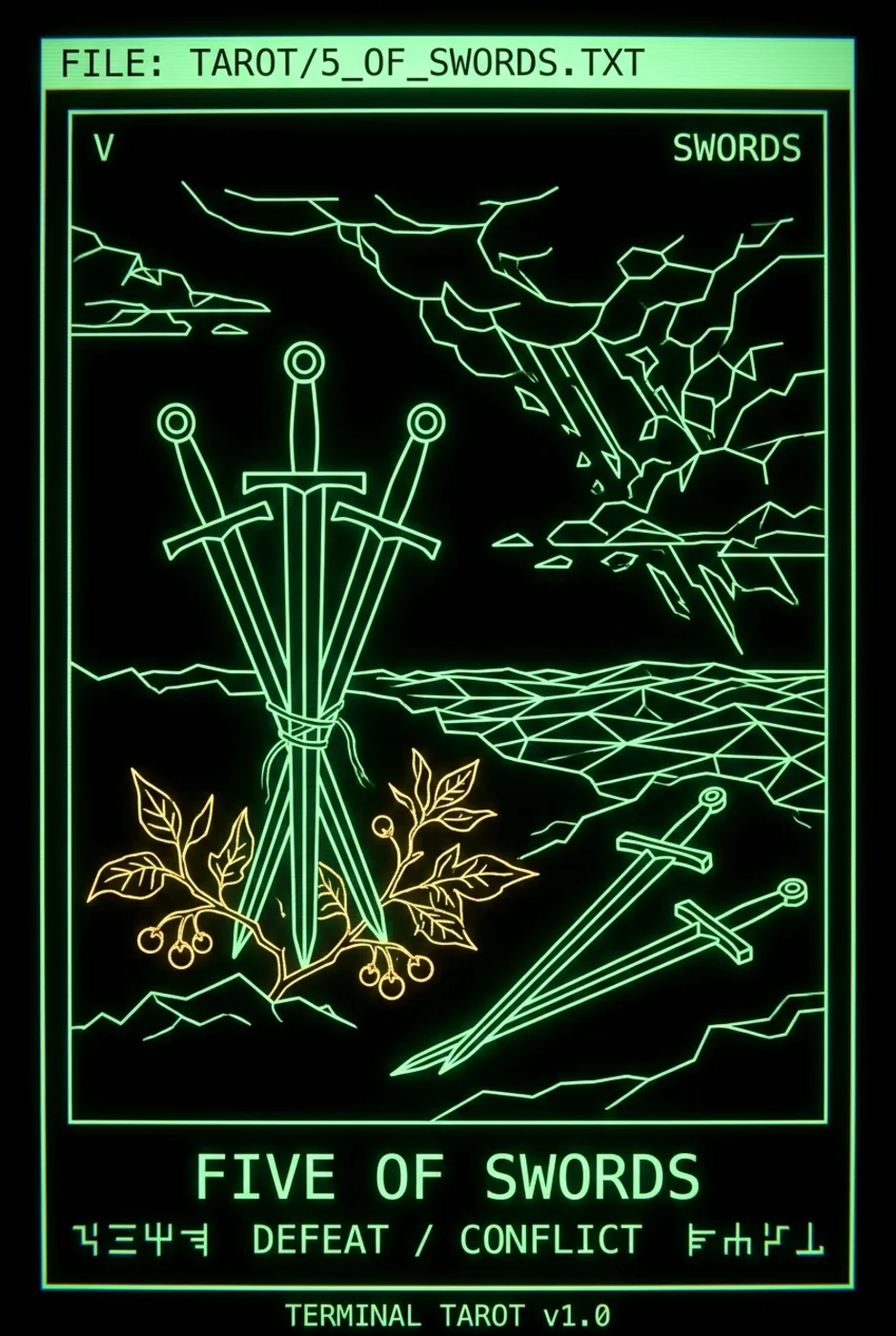 Five of Swords, upright, a Phosphor tarot card