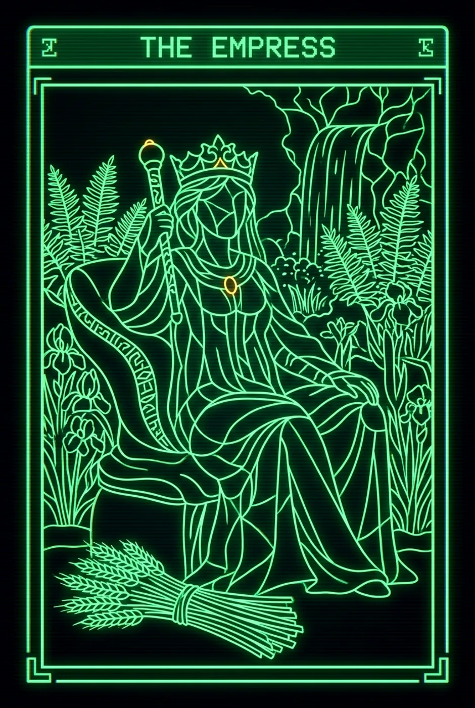 The Empress, reversed, a Phosphor tarot card